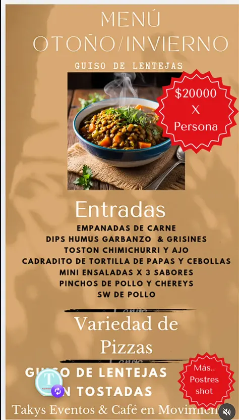 Menú otoño invierno de Taky's Eventos